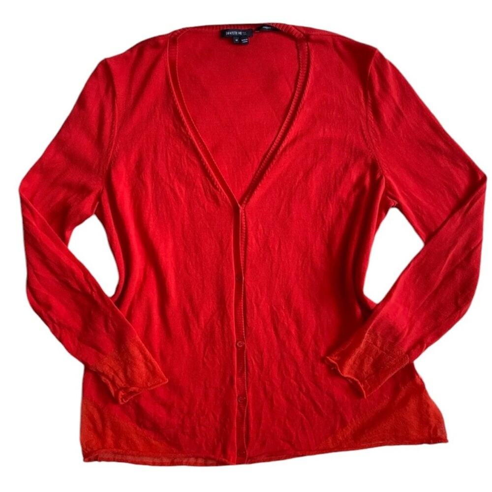 Lafayette 148 New York Button Front Cardigan Italian Yarn Red Orange -Medium